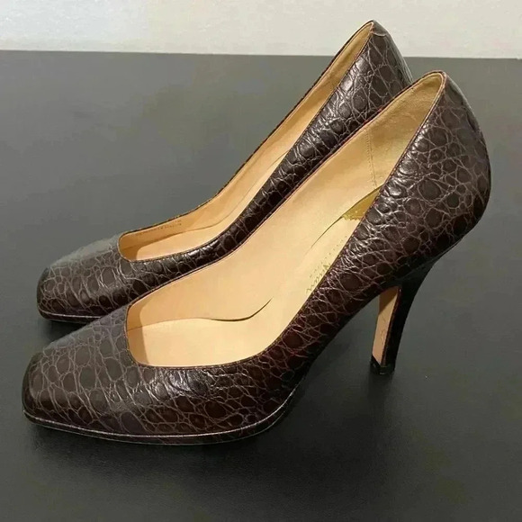 Cole Haan Carma Brown Croc Leather Heel Shoes Pumps Nike Air - Picture 5 of 12